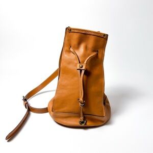 HOBO International Light Brown Leather Drawstring Sling Backpack